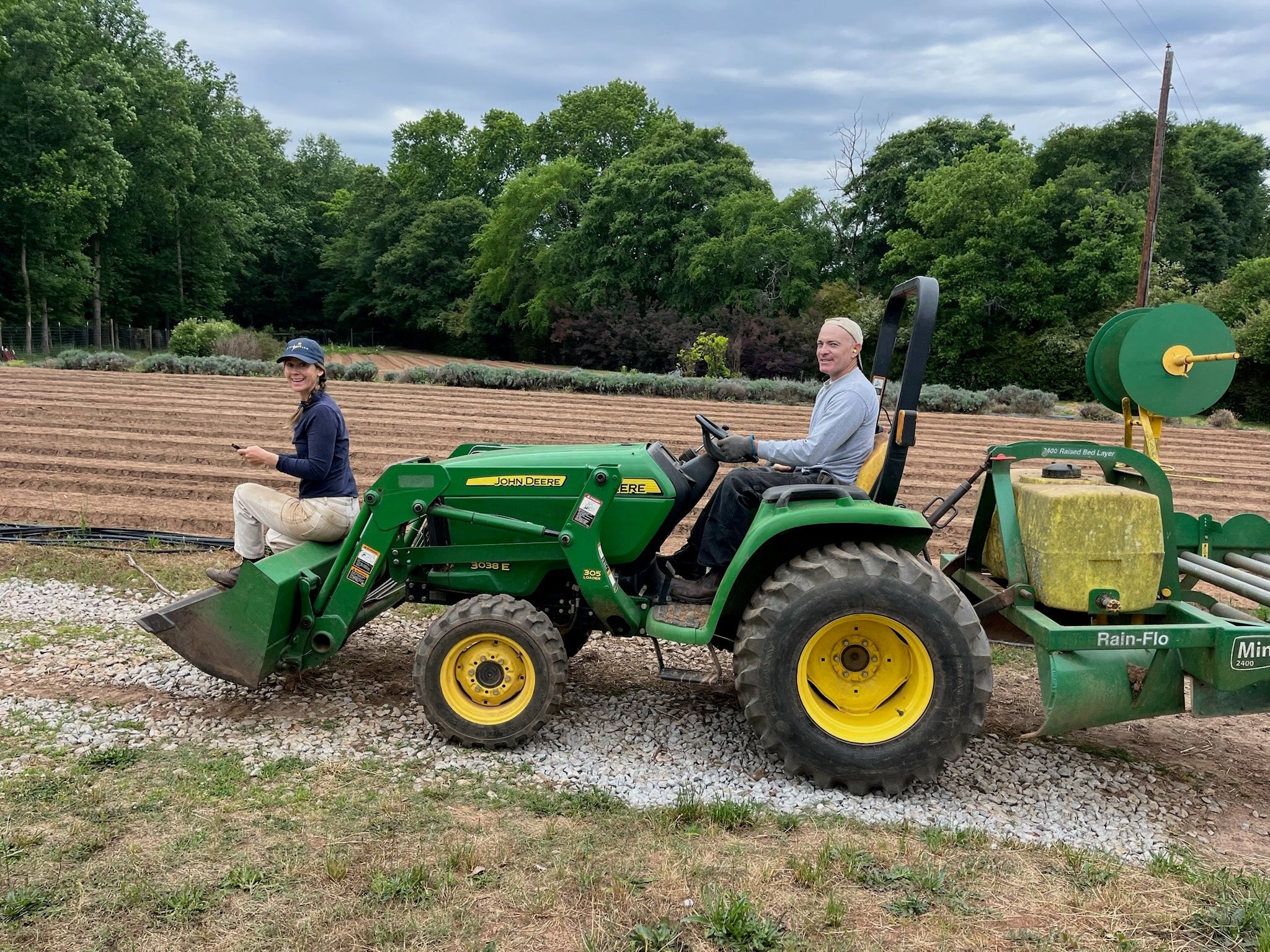 Mandy & Steve driving around the freshly tilled dahlia fields!